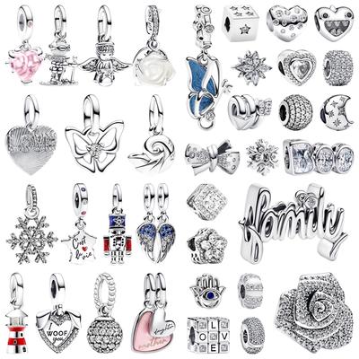 Neuer Charm DIY Damenschmuck Geschenk Funkelnder Schneeflocke Schmetterling Engel Rose in Blüte Beweglicher Spielwürfel Passend für Originalarmband Perlen