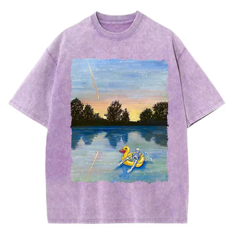 

Женская футболка Campus Casual Парная футболка Высокое качество Имитация денима Круглый вырез Эстетичный принт с пейзажем 3XL