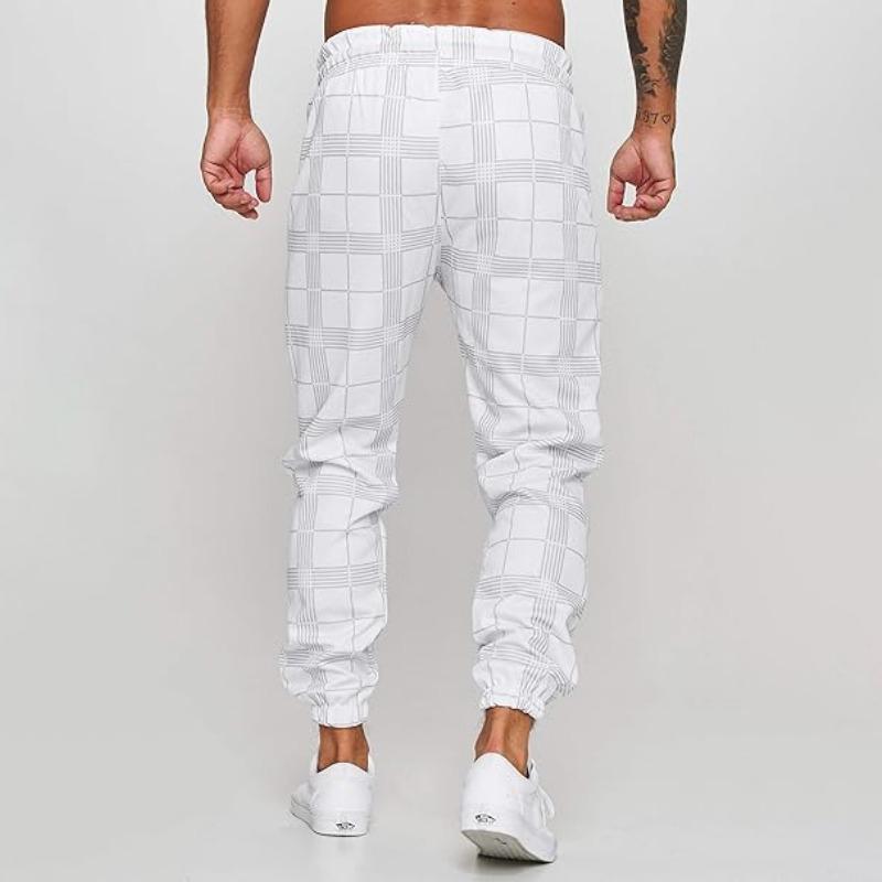 Fashionable Men's Long Pants with 3D Digital Printing and Checkered Stripe Pattern Daily Sanitary Pants
