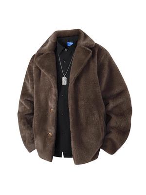 European-Style Mink Velvet Lapel Jacket for Men - Plus Size, Thickened for Autumn and Winter