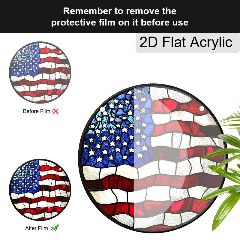 2D Flat Acrylic American Flag Suncatcher, Stained Glass Window Decor, Patriotic 4th of July Gift for Home