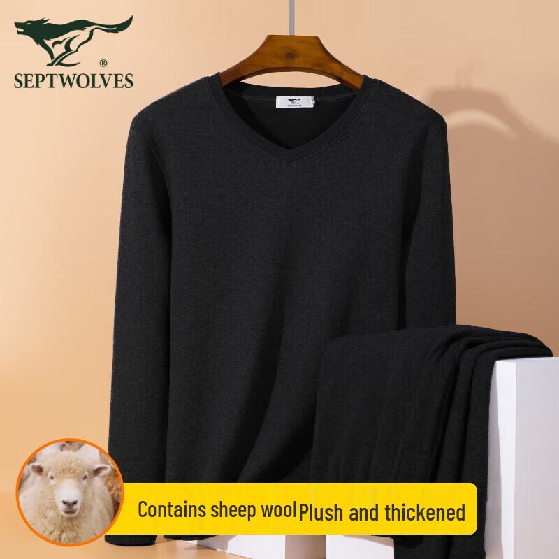 Septwolves Men s V-Neck Wool Blend Thermal Underwear Set XL (175)