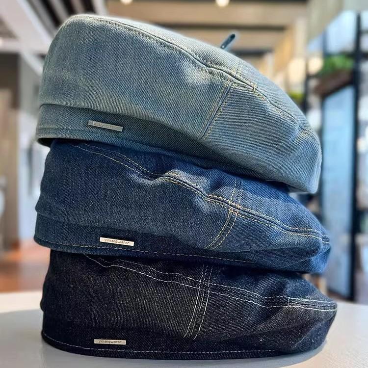 New Denim Beret Hat For Women Vintage Washed Blue Jeans French Style Painter Cap Fashion Beanie For Spring Summer