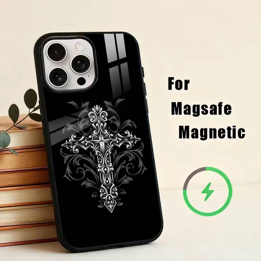 

Cross Emblem Phone Case For iPhone17,16,15,14,13,12,11 Plus,Pro Magnetic with Magsafe Wireless Charging iPhone16