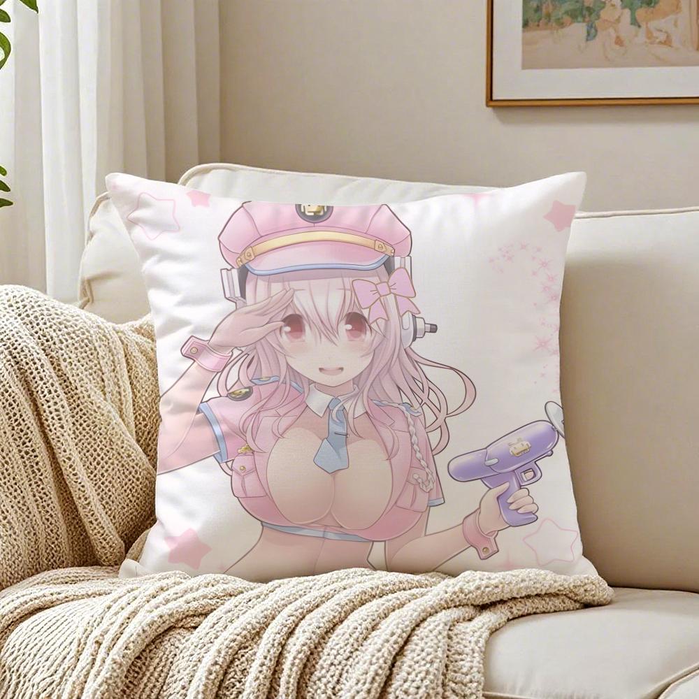 game character idol SSuper SSonico Cushion Cover Pillowcase Antidustmite living Room Sofa Decor Cushion Room