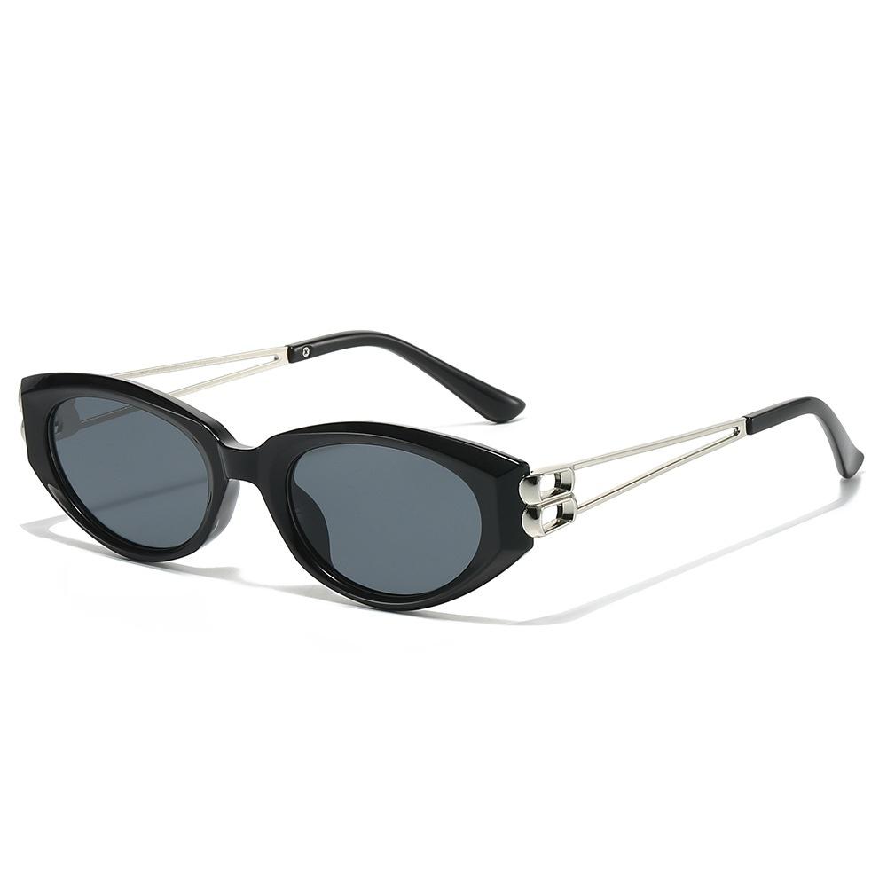 

New Bright Cat Eye Women Sunglasses Brand Double Beam Hollow Temple Design Trendy All Match Men Sun Glasses Uv400 as picture