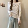 Slant neck long-sleeved T-shirt women's autumn and winter fleece polished bottoming shirt with slim-fitting pleated top