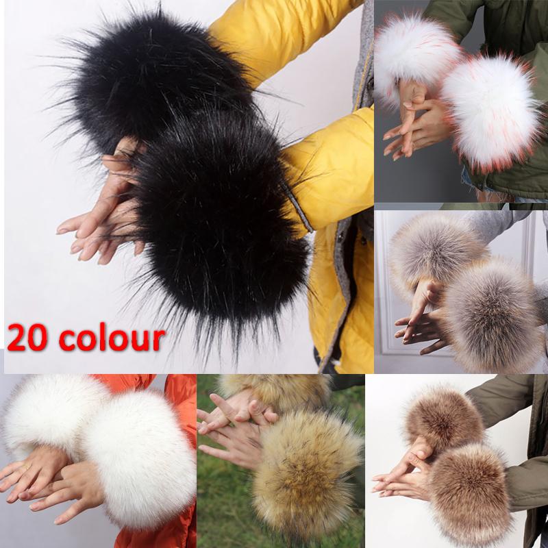 Frauen Kunstpelz Plüsch Manschette Hand Armwärmer flauschig weiche Handgelenk Band Handschuhe Winter