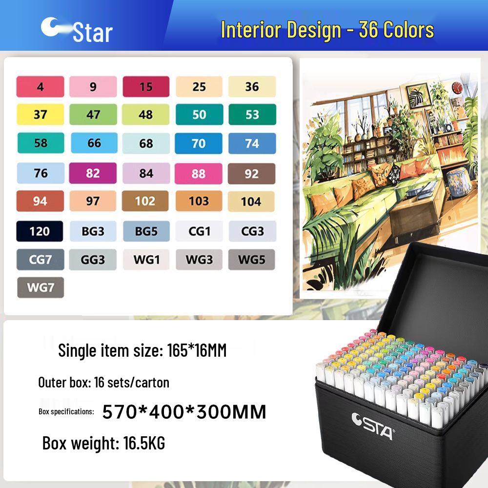 Sta 3212BR 168-Color Soft Tip Oil-Based Anime Markers Set