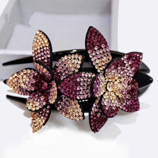 Women Elegant Flexible Rhinestone Flower Duckbill Hair Clip Hairpin Claw Gift