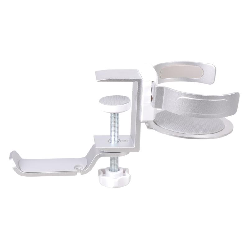 Solid Desk Headphone Mount 360Degree Swivels Headsets Hanger with Cup Holder Solid Aluminum Alloy Constructions