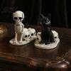 Realistic Carving Skeleton Animal Halloween Dog/Cat Skull Figurine, Resin Gothic Statue Decorative Figurine Set for Desk Fireplace, Spooky Home