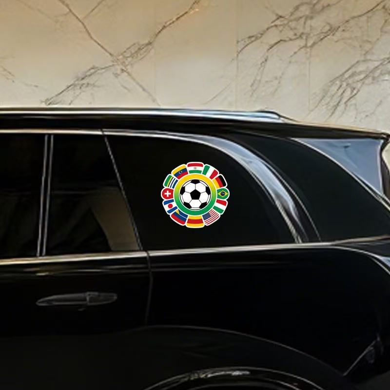 2026 World Cup Soccer Car Decal, Waterproof Removable Sticker with Multi-National Flags & Football Design