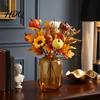 Rustic Autumn Floral Display Artificial Fall Bouquet with Fabric Pumpkins Maple Leaves Wheat Berries Pumpkin Decoration Home Decor for Thanksgiving