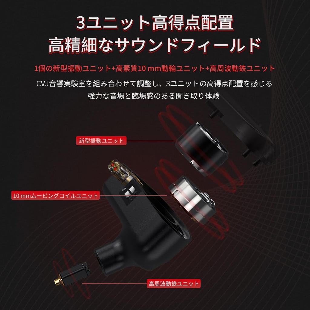 Wired Gaming Earphones 10mm Moving Coil Balanced Armature Dual Driver Inline with Mic Monitoring CVJ-Assassin + 3.5mm/Type-C/USB Multi-Interface
