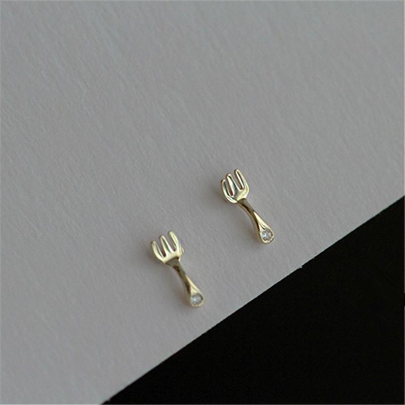 Funny Creative Fork Ice Cream Cake 925 Sterling Silver Earrings for Women Students Cute 14K Gold Plated Jewelry Accessories Gold