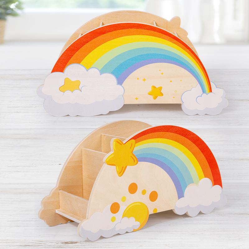 Lovely Wooden Rainbow Pen Container Multi-Compartment Pencil Case Desktop Stationery Organizer For School Office Gifts for Kids