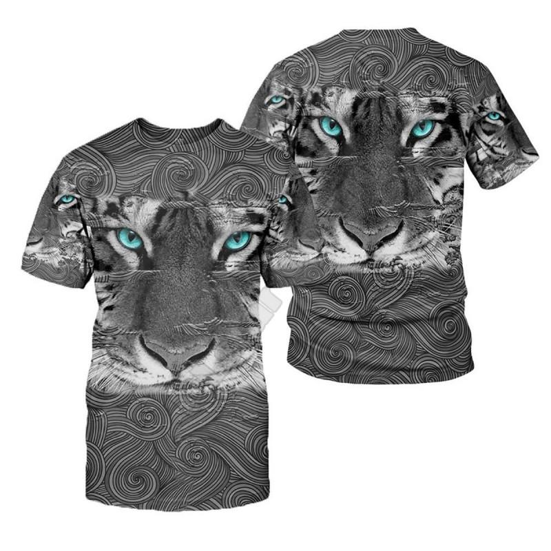 Mens Loose Fit Short Sleeve T-Shirt With 3D Digital Print Cartoon Tiger Design Streetwear Hip Hop Style