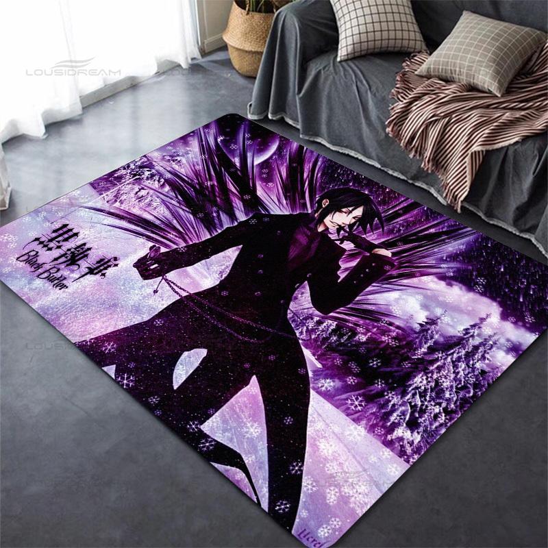 Square Flannel Black Butler Carpet Demon Butler Cartoon Decorative Floor Mat Modern Home Living Room Carpet Bedroom Rug