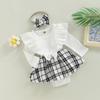 Baby Mädchen Strampler Kleid Set Lässige Rüschen Langarm Plaid Overalls und Stirnband für Neugeborene Kleinkind