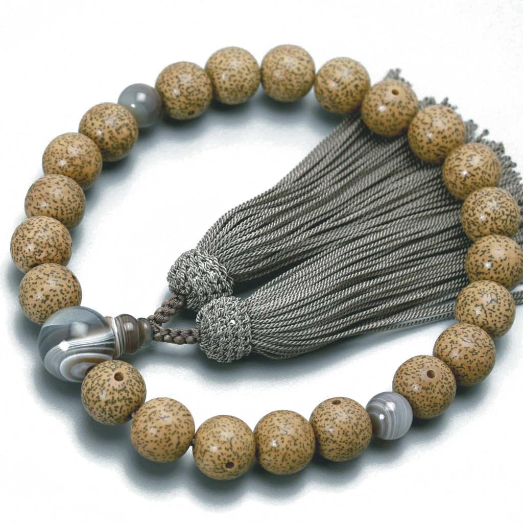 Men's Buddhist Prayer Beads, Kyoto Style, Antique Star Moon Beads, 22 Beads, Primary Color Striped Agate, Silk Tassel, Suitable for All Sects,