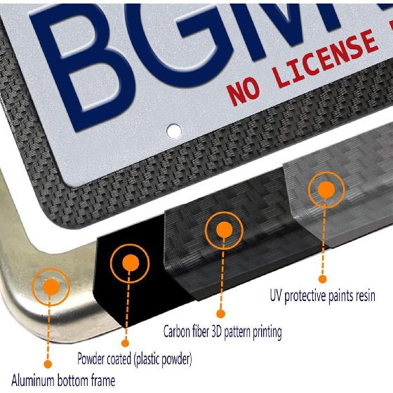 BGMVFK Black Carbon Fiber License Plate Frame- Rust Proof Aluminum Slim Car Tag Holder, Heavy Duty Plate Mount Kit- Screws, Caps Cover, Rattle Proof
