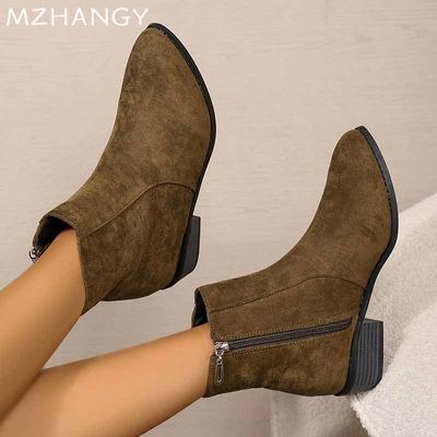 Fashion Chunky Suede Woman Ankle Boots Fashion Eleglant Mid Heels Shoes Women 2024 Trend Winter Casual Cozy Walking Mujer Travel Zapatos