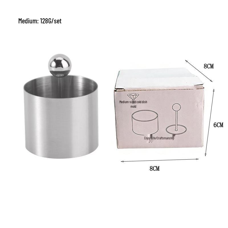 Stainless Steel Round Cold Dish Mold Set - 3-Piece for Creative Kitchen Plating and Decoration.