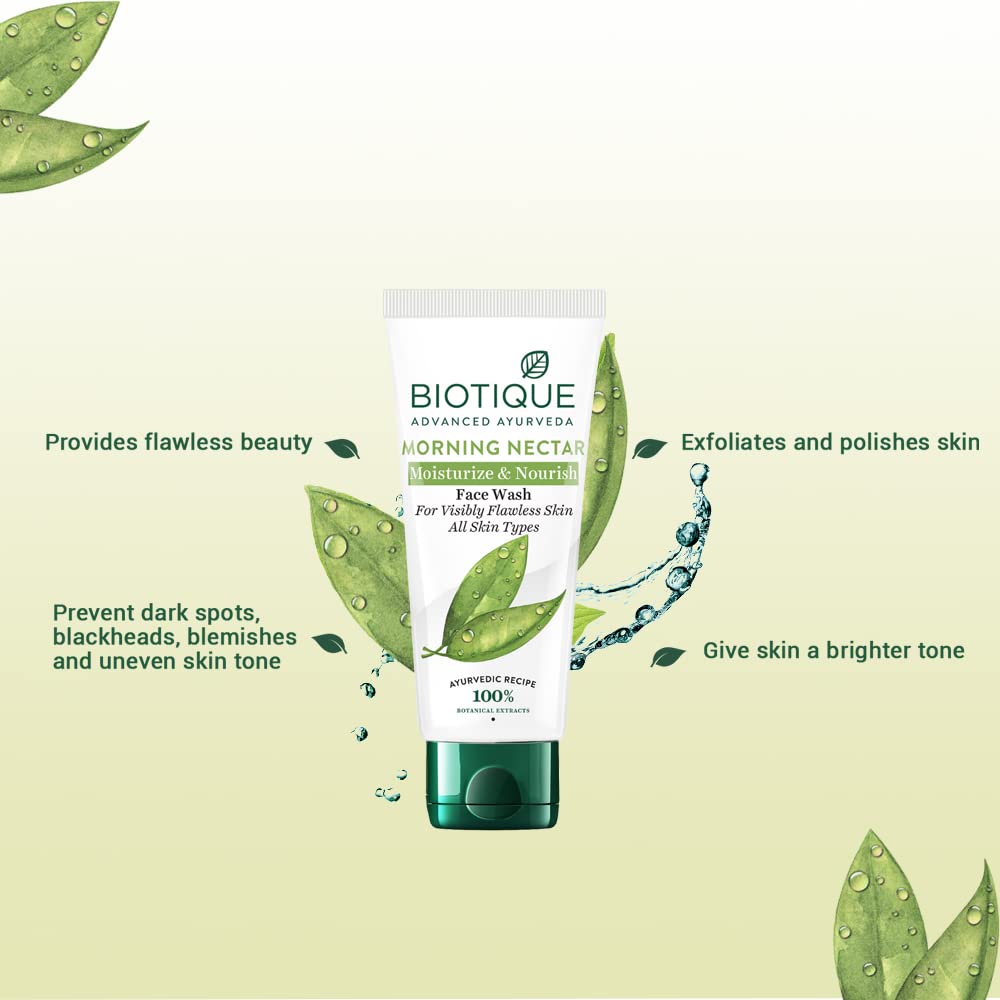 Biotique Morning Nectar Face Wash 150ml – Wild Turmeric & Neem for Flawless Skin – Hydrating & Brightening for All Skin Types