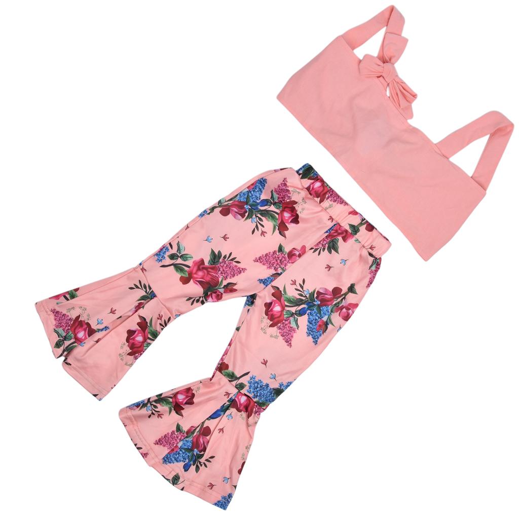 Mädchen Kleidung Set Sommer Kinder Anzüge Kinder Mädchen Kurzarm Top Schlaghose SetPink 90cm /