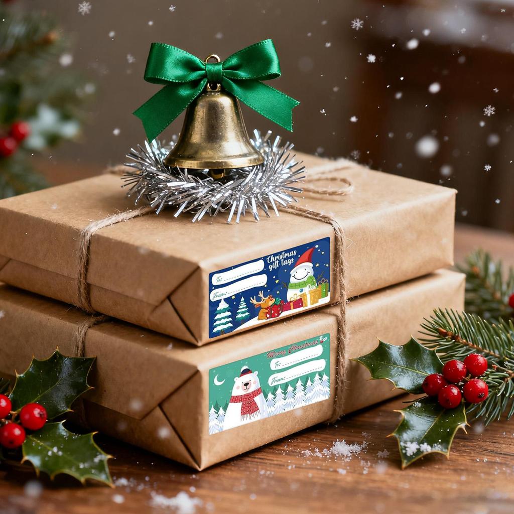 Christmas Name Stickers 500-Piece Self-Adhesive Cartoon Removable Holiday Wrapping Name Tag Stickers for Package Box Crafts