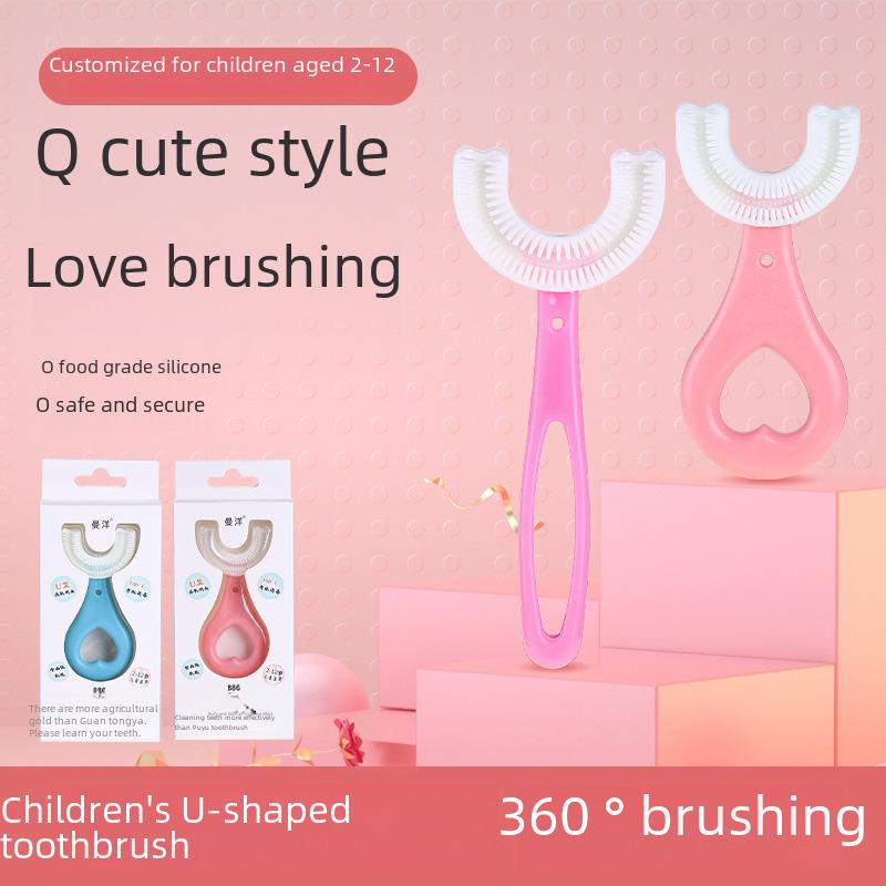 "U-Shaped Silicone Toothbrush & Toothpaste Set for Kids Ages 2-12"