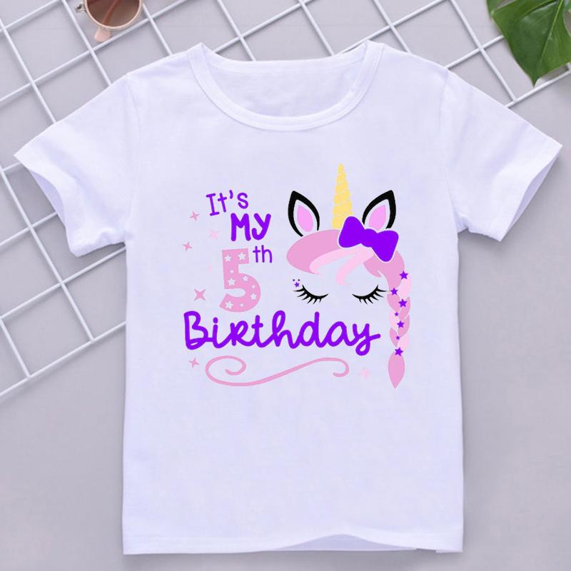 Kawaii Unicorn Face Eyelashes Number Tshirt It's My 3-9th Birthday T Shirt Kids Clothes Girl T-Shirt Short Sleeve T-Shirts