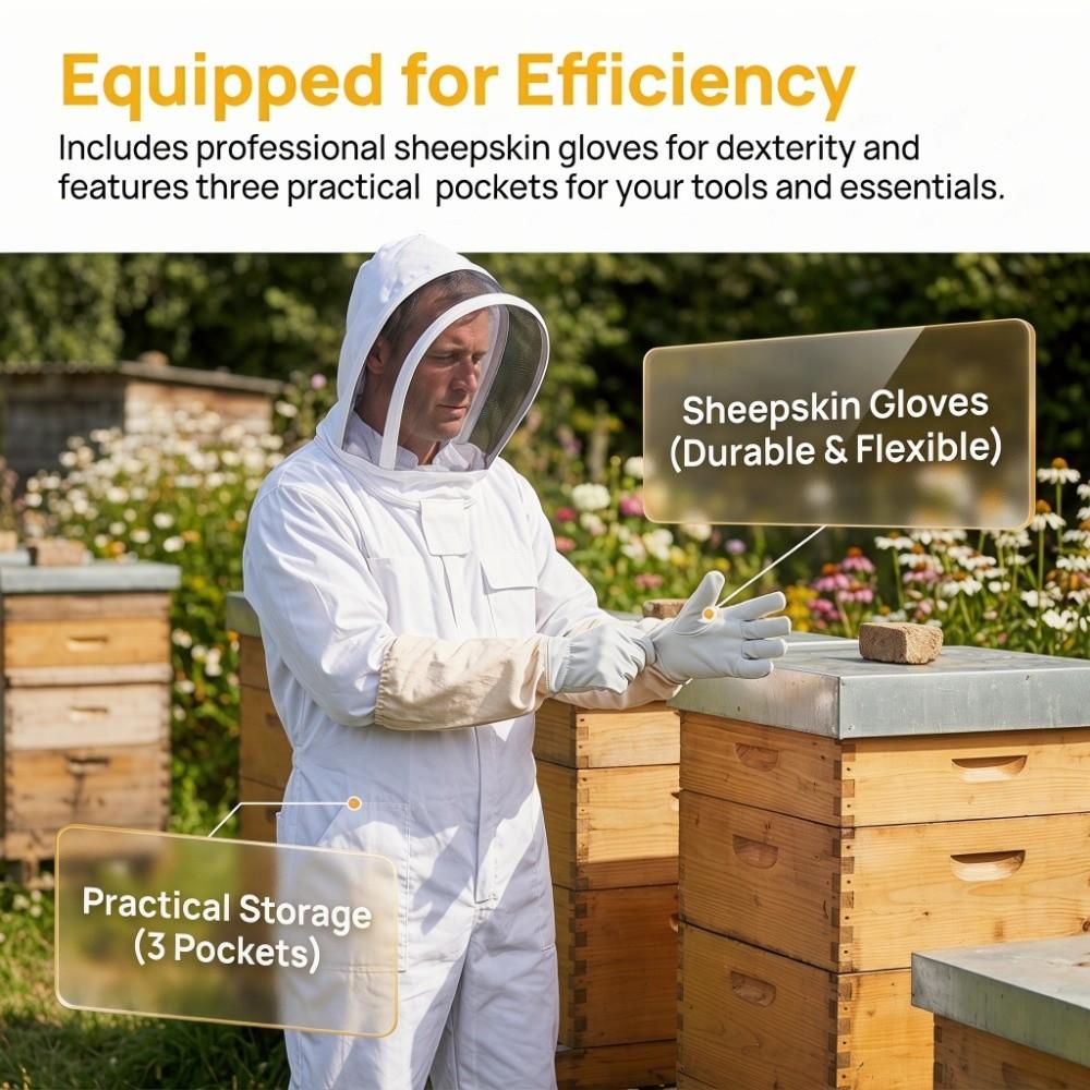 Set 1 Breathable Professional Beekeeping Suit White Full Body Beekeeping Suit Beekeeping