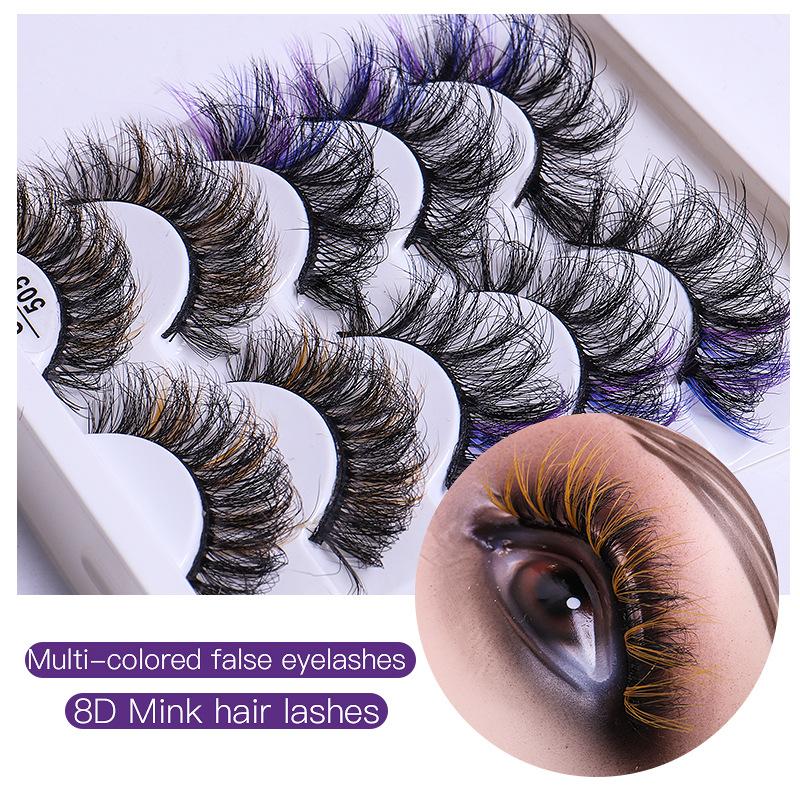 5 Pairs Of Colored Fried False Eyelashes, Naturally Thick Curled Imitation Mink Eyelashes