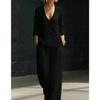 YYFS Women's Fashion Casual Spring Fall Solid Color Print Long Sleeve V-Neck Trousers Pants Suits