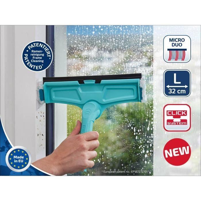 Lave-vitres 4-en-1 avec molleton microfibres Leifheit 51320, raclette vitre 32cm avec fonction de nettoyage brevetée du cadre