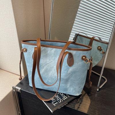 New Contrasting Color High-end Women's Bag Versatile Portable Shoulder Bag, Women's Commuting Large-capacity Tote Bag
