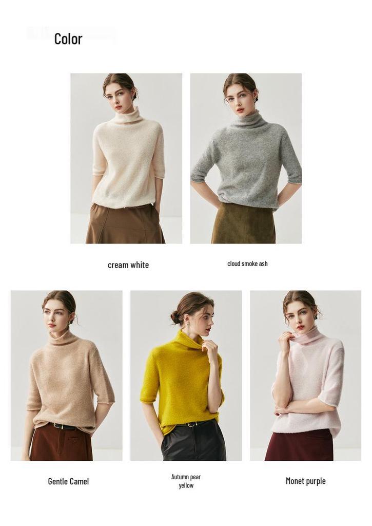 Women's Autumn/Winter Semi-High Neck Cashmere Silk Sweater