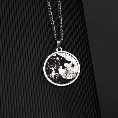 Retro Pop Punk Pirate Vikings Sun Moon Wolf Head Necklace Celtic Tree of Life Lucky Amulet Gift Pendant