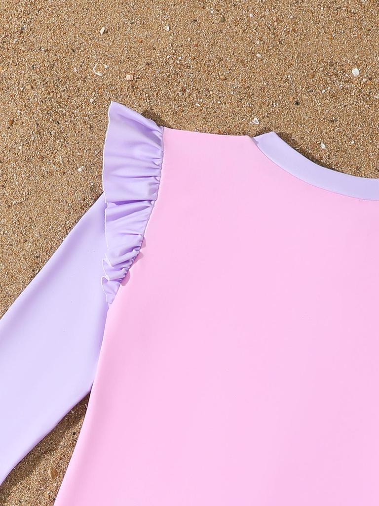 New Girls' Two-Piece Long-Sleeve Sun Protection Swimsuit - Quick-Drying Beachwear for Kids
