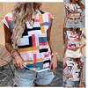 Damenmode, Sommer, Frühling, lässig, geometrischer Druck, ärmellos, V-Ausschnitt, Blusen und Hemden