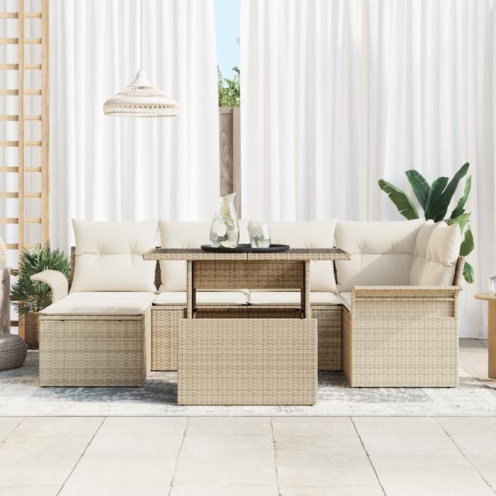 VidaXL Ensemble de canapé de jardin 7 pièces avec coussins beige poly rotin 3348317
