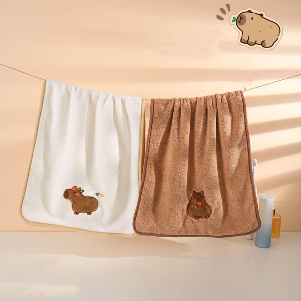 Coral Velvet Cartoon Towel Capybara Pattern Face Towel Soft Bath Towel  Bathroom