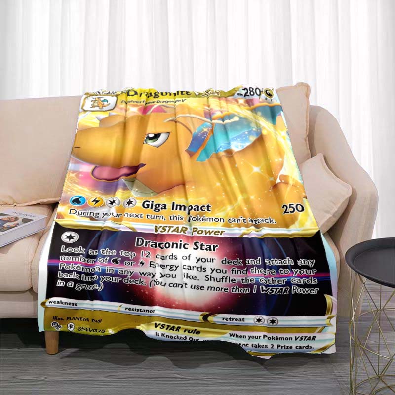 Cartoon Card Pokemon Pikachu Flannel Blanket Figures Home Sofa Lunch Break Blankets Children Student Blanket Nap Cover Kids Gift