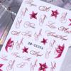 3Pcs Floral Nail Stickers Pink Black Lily Flower Vintage English Letter Nail Art Decals