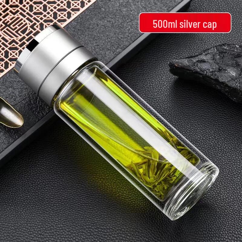 MINGHUI Double-Layer Borosilicate Glass Insulated Water Bottle