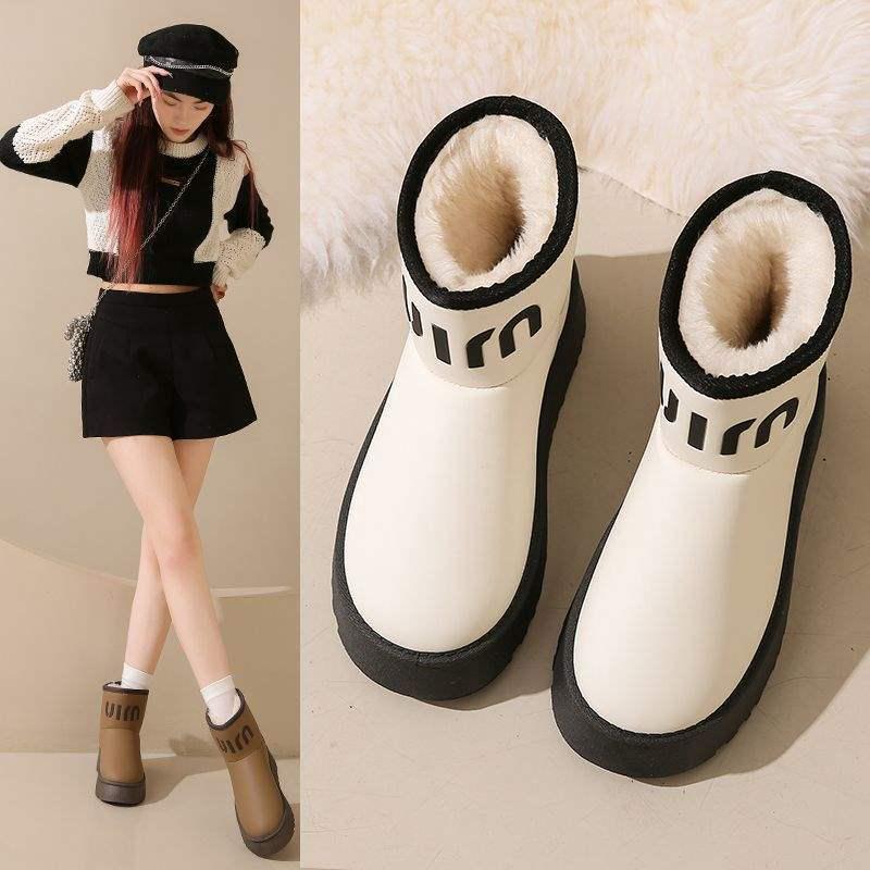 2025 New Style Waterproof Girls' Snow Boots - Plus Velvet, All-Season Leather Short Boots
