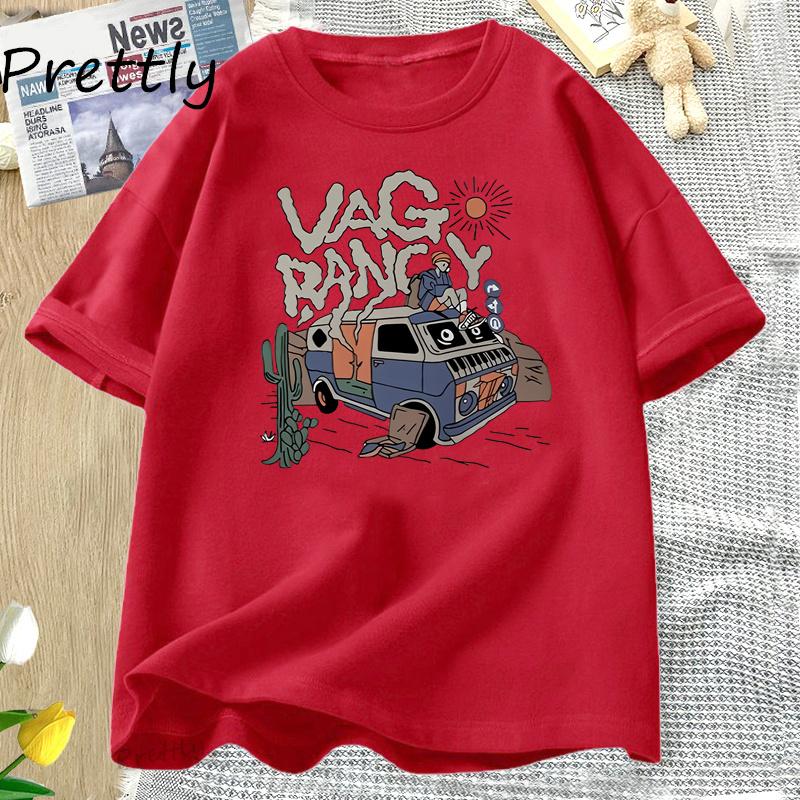 Retro American Style Cotton Short Sleeve Womens Tshirt Summer Loose Graphic Top Trendy Round Neck Print Tshirt Streetwear S