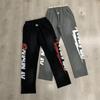 RoughPlay Letter Print Streetwear Sweatpants Men Mid Waist Straight Leg Casual Trousers
